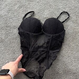 Victoria's Secret Black Lace Bra Bodysuit
